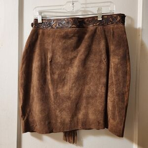 Chic Brown Suede Mini Skirt with Embroidered Detail